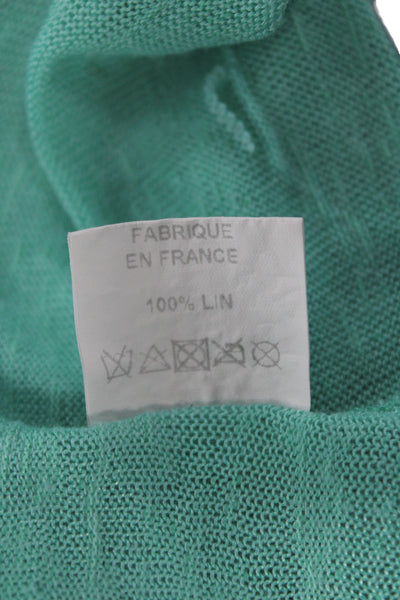 St.Barth Women Cropped T-Shirt Green Linen Graphic Print Sleeveless Size S