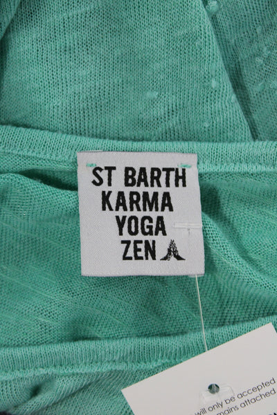 St.Barth Women Cropped T-Shirt Green Linen Graphic Print Sleeveless Size S