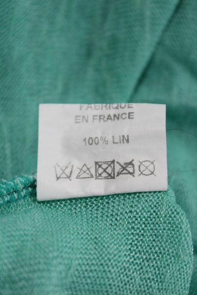 St.Barth Women Basic Linen Graphic T-Shirt Green Round Neck Yoga Size M