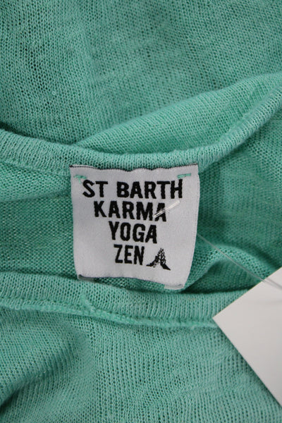 St.Barth Women Basic Linen Graphic T-Shirt Green Round Neck Yoga Size M