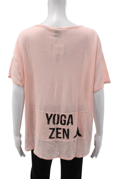 St.Barth Unisex Pink Linen V-Neck Yoga Graphic T-Shirt Short Sleeve Size M
