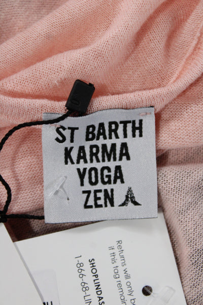 St.Barth Unisex Pink Linen V-Neck Yoga Graphic T-Shirt Short Sleeve Size M