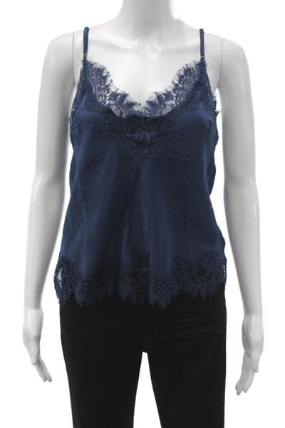 Gold Hawk Womens Silk Camisole Scoop Neck Lace Blue Sleeveless Size XS