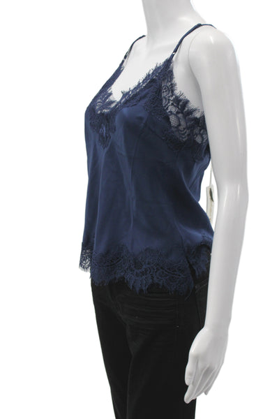 Gold Hawk Womens Silk Camisole Scoop Neck Lace Blue Sleeveless Size XS