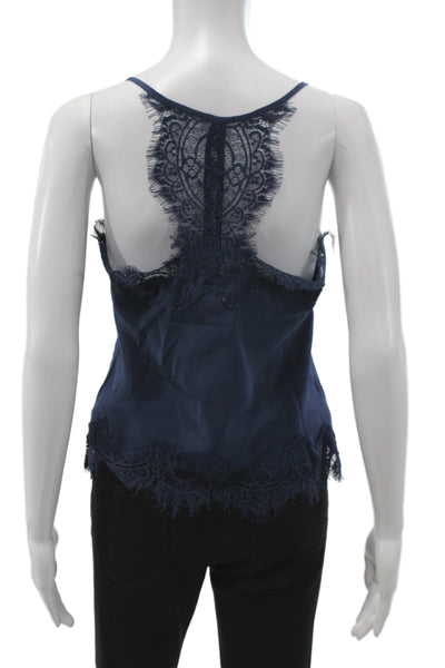 Gold Hawk Womens Silk Camisole Scoop Neck Lace Blue Sleeveless Size XS