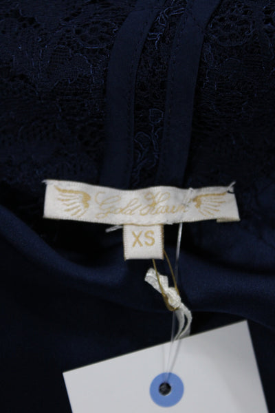Gold Hawk Womens Silk Camisole Scoop Neck Lace Blue Sleeveless Size XS
