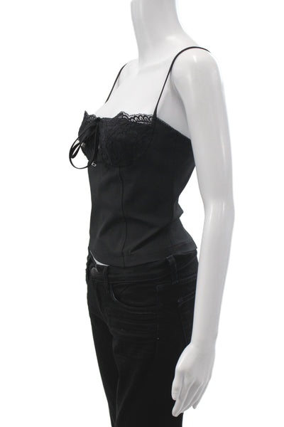 Gold Hawk Womens Silk Camisole Scoop Neck Lace Blue Sleeveless Size XS