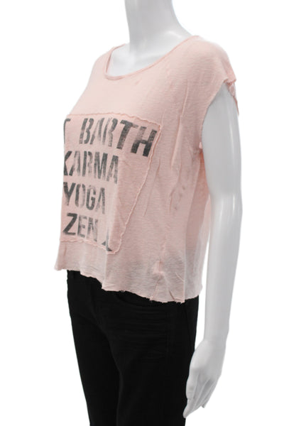 St.Barth Women Cropped T-Shirt Pink 100% Linen Round Neck Sleeveless Size S