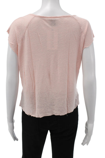 St.Barth Women Cropped T-Shirt Pink 100% Linen Round Neck Sleeveless Size S