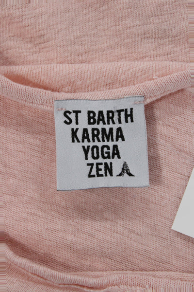 St.Barth Women Cropped T-Shirt Pink 100% Linen Round Neck Sleeveless Size S