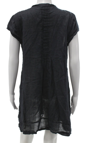 CP Shades Women Shift Dress Black Linen V Neck Short Sleeve Mini Size M