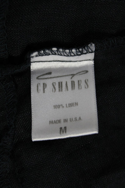 CP Shades Women Shift Dress Black Linen V Neck Short Sleeve Mini Size M