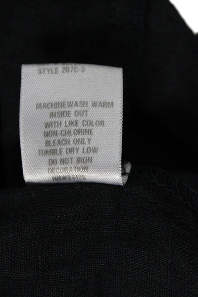 CP Shades Women Shift Dress Black Linen V Neck Short Sleeve Mini Size M