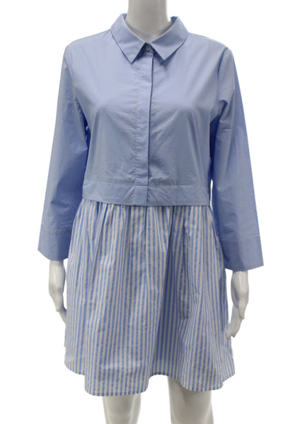 English Factory Womens Shirt Dress Blue Striped Collared Long Sleeve Size M