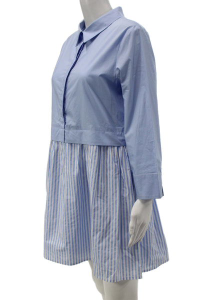 English Factory Womens Shirt Dress Blue Striped Collared Long Sleeve Size M