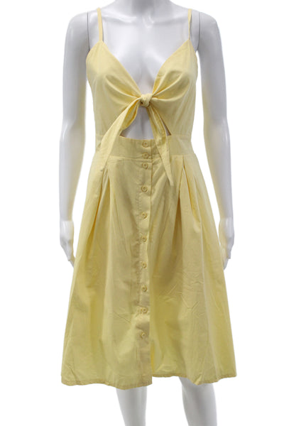 Ecowish Women Yellow V Neck Sundress Sleeveless Above Knee Cotton Size S