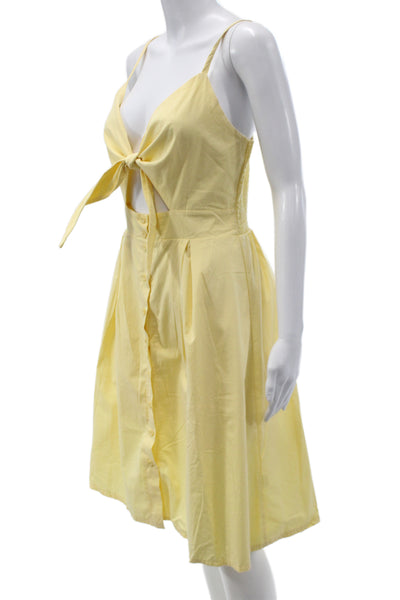 Ecowish Women Yellow V Neck Sundress Sleeveless Above Knee Cotton Size S