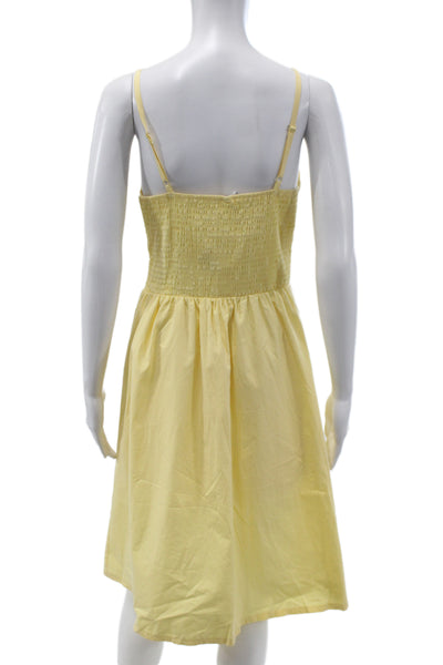 Ecowish Women Yellow V Neck Sundress Sleeveless Above Knee Cotton Size S