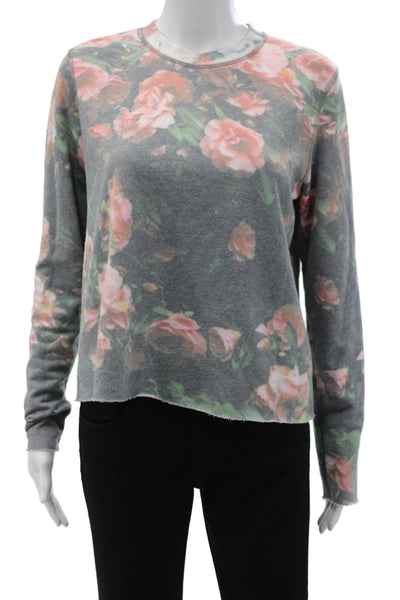 SOL ANGELES Womens Gray Floral Pullover Sweater Crew Neck Long Sleeve Size M