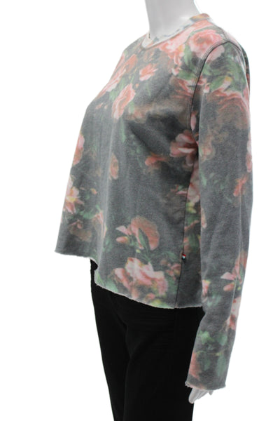 SOL ANGELES Womens Gray Floral Pullover Sweater Crew Neck Long Sleeve Size M
