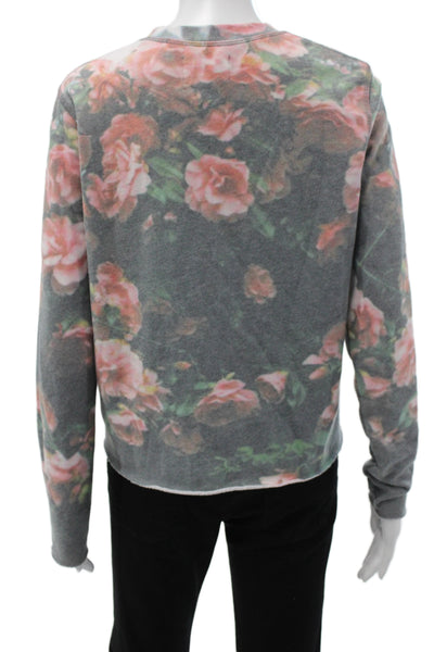 SOL ANGELES Womens Gray Floral Pullover Sweater Crew Neck Long Sleeve Size M