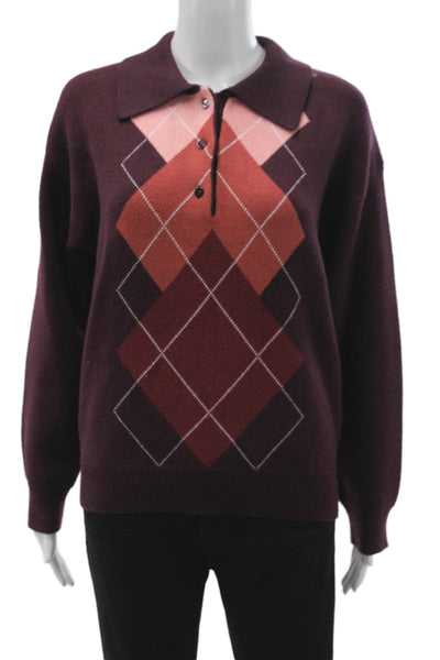 English Factory Women Argyle Collared Pullover Sweater Purple Viscose Size XS
