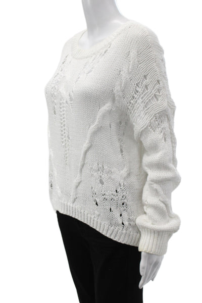 360 Sweater Women Pullover White Cotton Long Sleeve Distressed Size S