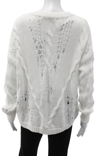 360 Sweater Women Pullover White Cotton Long Sleeve Distressed Size S