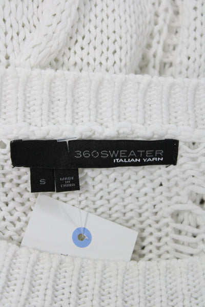 360 Sweater Women Pullover White Cotton Long Sleeve Distressed Size S