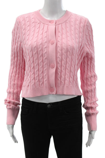 525 Women Cardigan Pink Long Sleeve Round Neck Solid Size XL