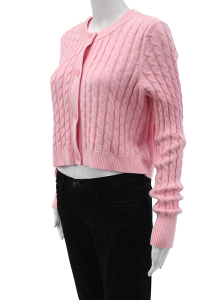 525 Women Cardigan Pink Long Sleeve Round Neck Solid Size XL