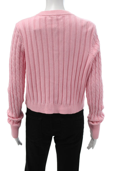 525 Women Cardigan Pink Long Sleeve Round Neck Solid Size XL