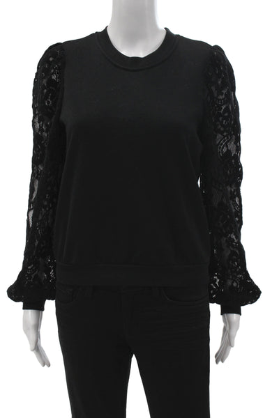 Cami NYC Womens Black Lace Pullover Sweater Crew Neck Long Sleeve Cotton Size S