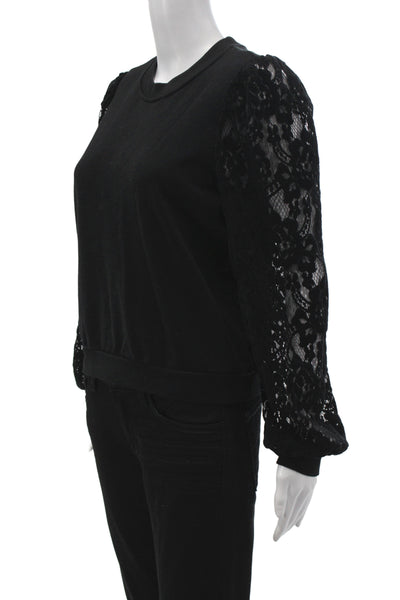 Cami NYC Womens Black Lace Pullover Sweater Crew Neck Long Sleeve Cotton Size S