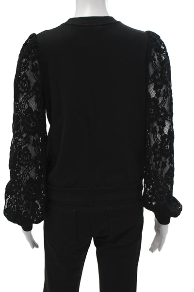 Cami NYC Womens Black Lace Pullover Sweater Crew Neck Long Sleeve Cotton Size S