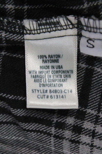 Bella Dahl Women Cropped Black Rayon Plaid Button-Down Longsleeve Size S