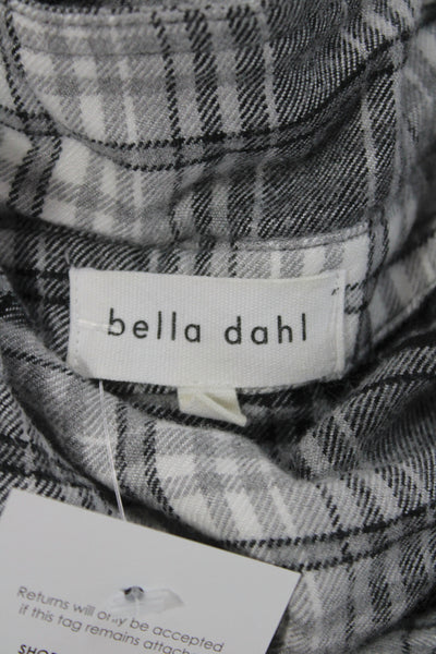 Bella Dahl Women Cropped Black Rayon Plaid Button-Down Longsleeve Size S