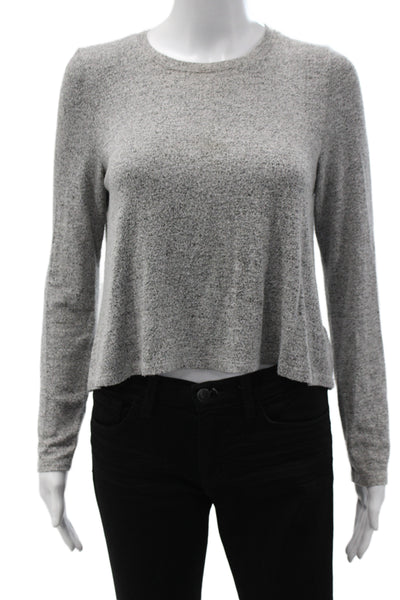 McGuire Womens Cropped Casual Top Gray Long Sleeve Crew Neck Size S