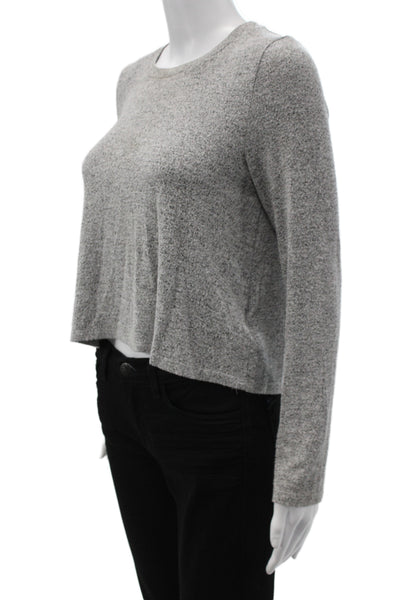 McGuire Womens Cropped Casual Top Gray Long Sleeve Crew Neck Size S