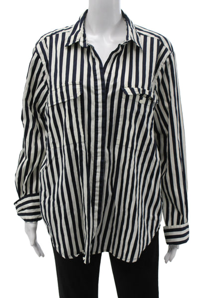 Mikoh Womens Collared Striped Cotton Shirt Long Sleeve Black Size 2