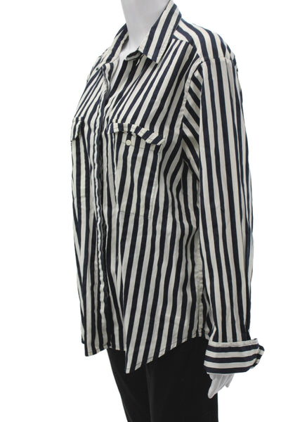 Mikoh Womens Collared Striped Cotton Shirt Long Sleeve Black Size 2