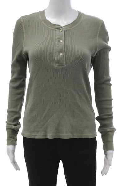 Amo Women Henley Sweater Green Long Sleeve Size S