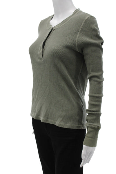 Amo Women Henley Sweater Green Long Sleeve Size S