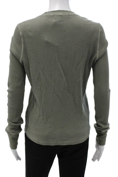 Amo Women Henley Sweater Green Long Sleeve Size S