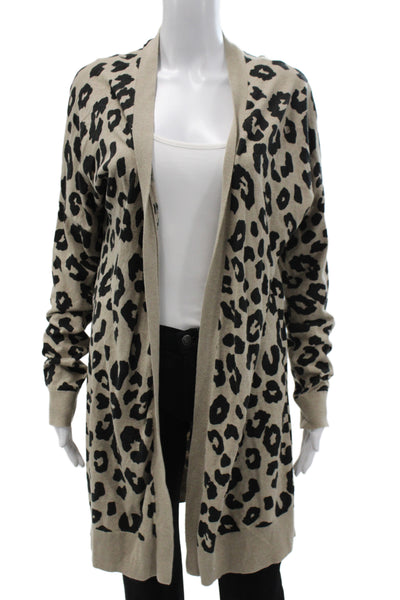 Sanctuary Women Beige Leopard V Neck Cardigan Long Sleeve 65% Cotton Size S