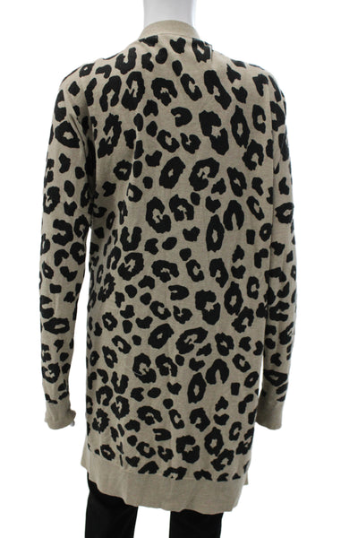 Sanctuary Women Beige Leopard V Neck Cardigan Long Sleeve 65% Cotton Size S