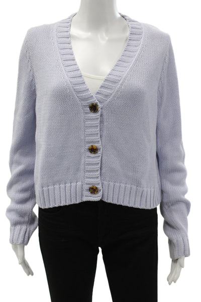 525 Womens Cardigan Blue V-Neck Long Sleeve Cotton Size L