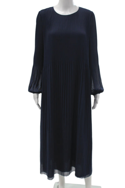 Wilfred Womens Maxi Dress Blue Button Long Sleeve Midi Round Neck Size S