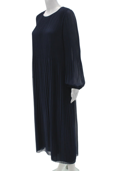 Wilfred Womens Maxi Dress Blue Button Long Sleeve Midi Round Neck Size S