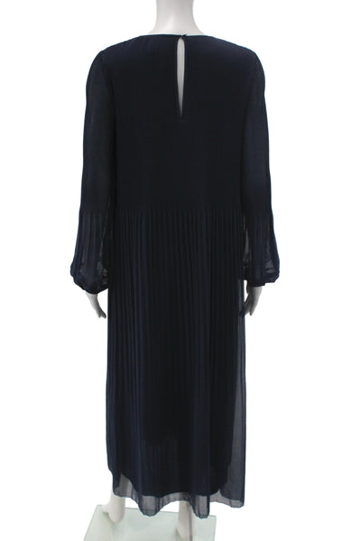 Wilfred Womens Maxi Dress Blue Button Long Sleeve Midi Round Neck Size S